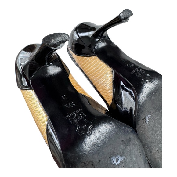 Made in Spain: Elegant Black and Cream Snakeskin patent leather heels. - Picture 8 of 9